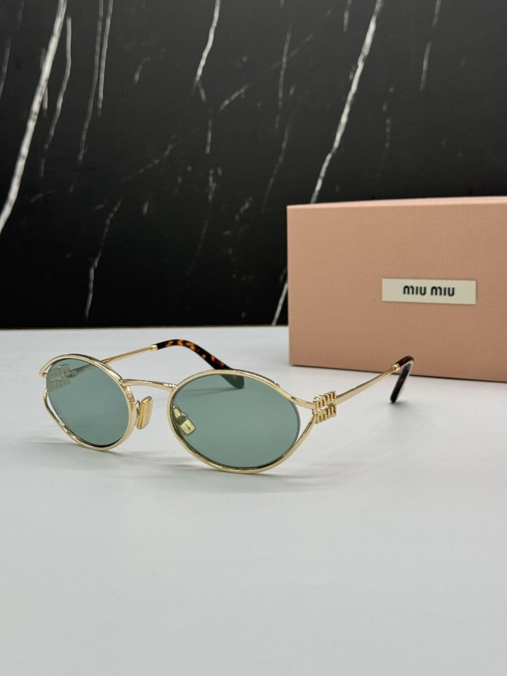 NEW MIU MIU MU52YS 5AK04M MIU MIU GOLD GREEN SUNGLASSES MU 52YS 5AK04M